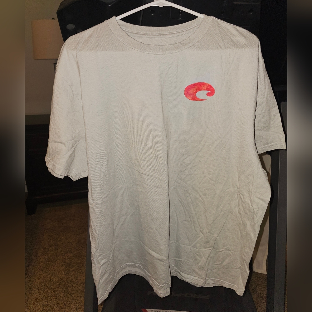 Mens Costa del mar tee white with American flag on back, size XXL